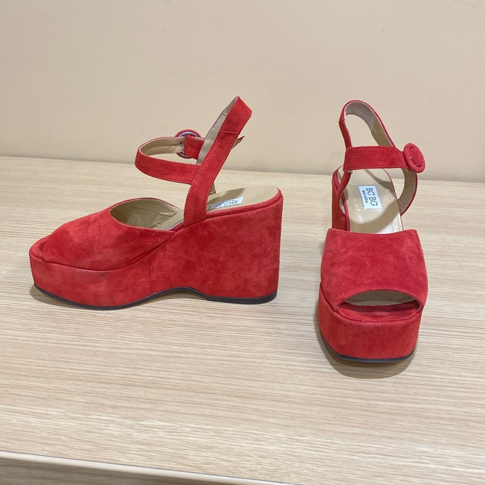 BCBG Max Azria Red Suede Platform Sandals!